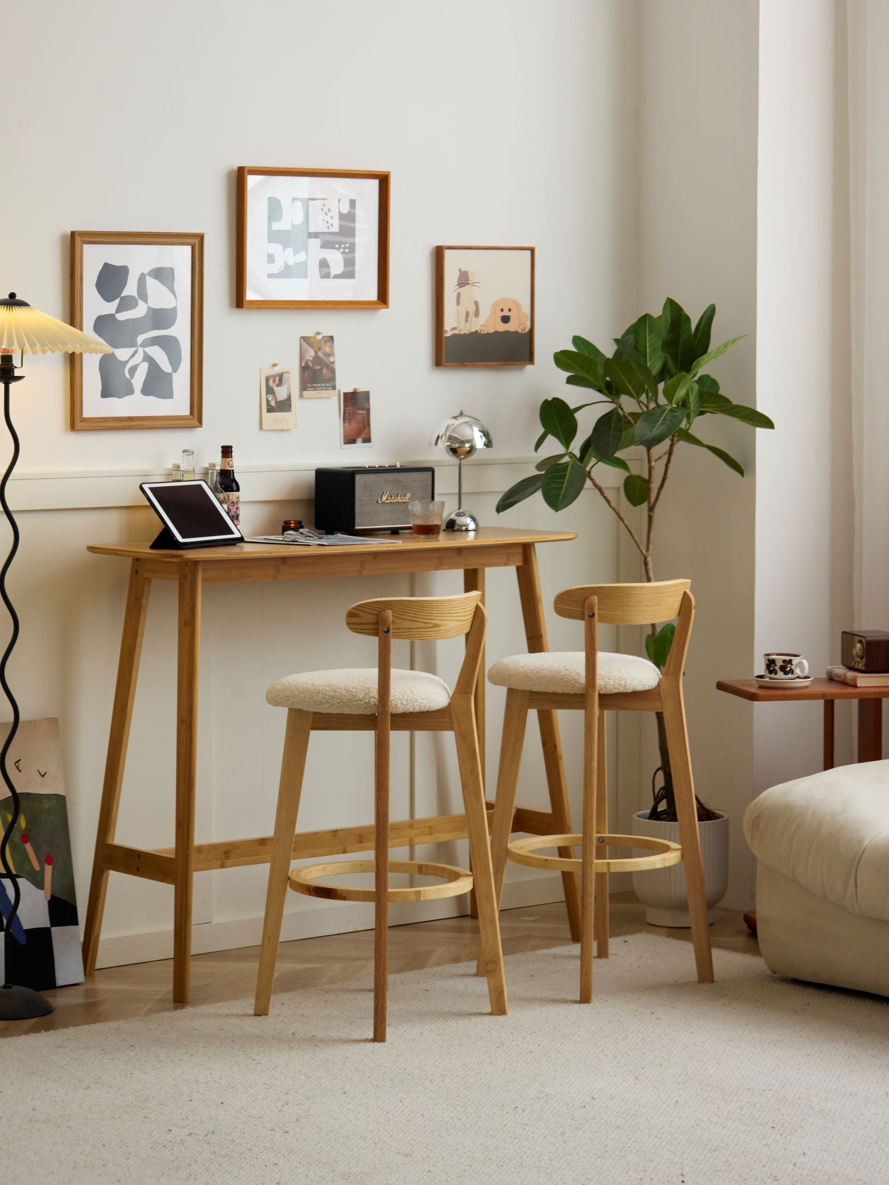 Nordlys - Lot de 2 Tabourets de Bar Metal Bois Scandinaves Bouclettes Blanc - 2