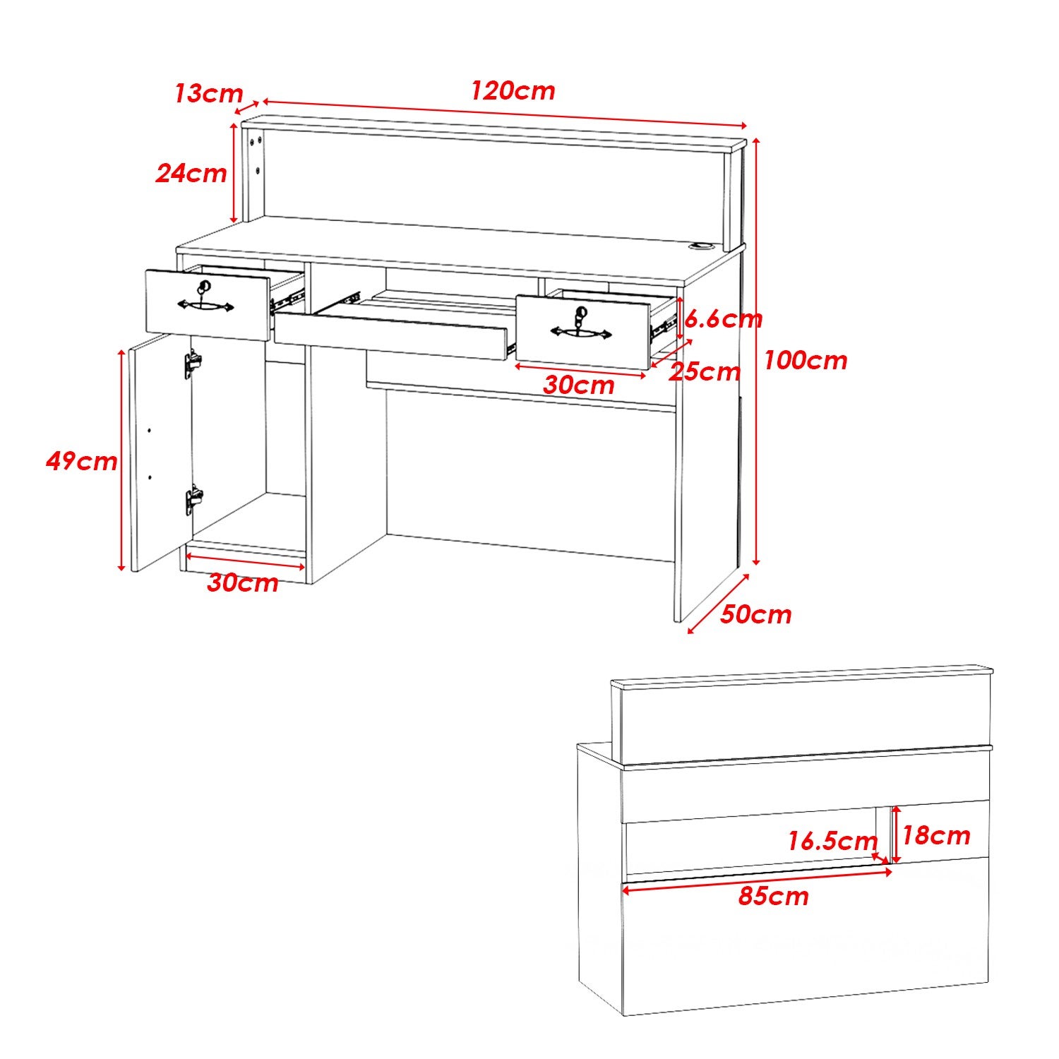 Comptoir de réception avec tiroirs et étagères Bureau Salon 50x120x100cm Blanc - 7