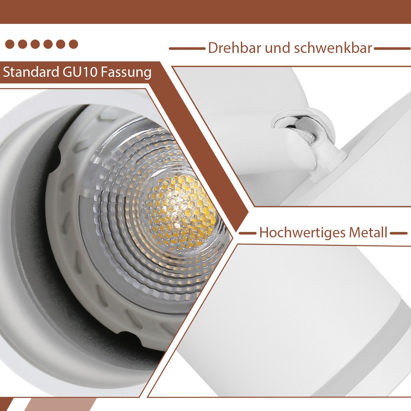 NETTLIFE Plafonnier LED 3 flamme - Blanc Plafonnier GU10 Spot pivotant Applique murale en bois Spot mural pour salon chambre Sans ampoule - 4