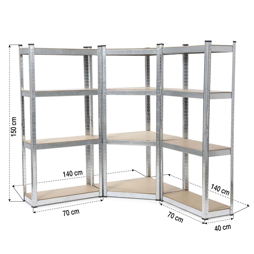 Triple étagère d'angle pour charges lourdes - 4 niveaux – 130 kg par étagère - 40 cm - Gris - 5