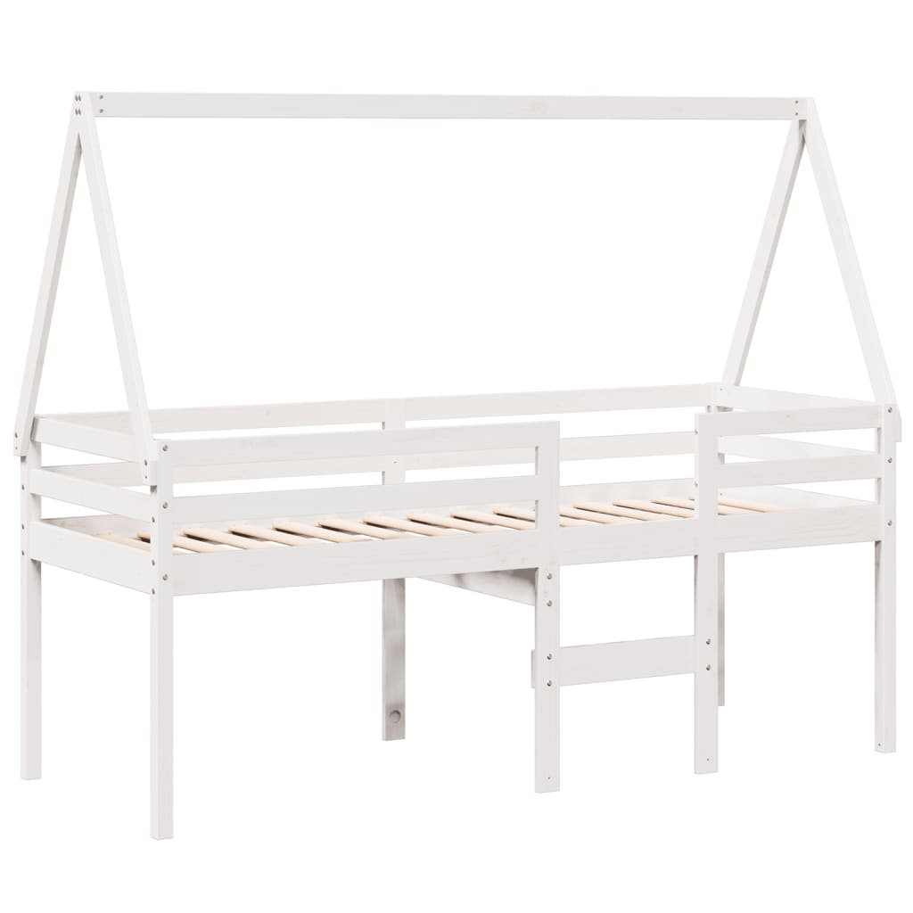Lit haut avec toit blanc 90x190 cm bois de pin massif - 3