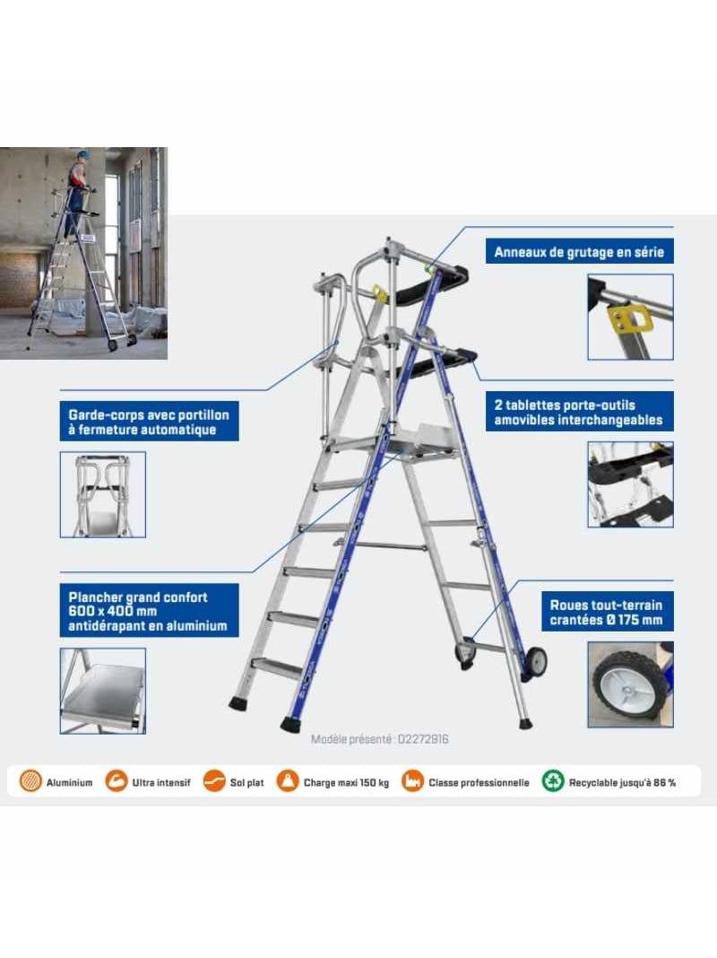 TUBESCA-Comabi - PIRL Sherpamatic avec portillon – 2 à 8 marches – Plateforme 0,70 à 1,87 m - 3