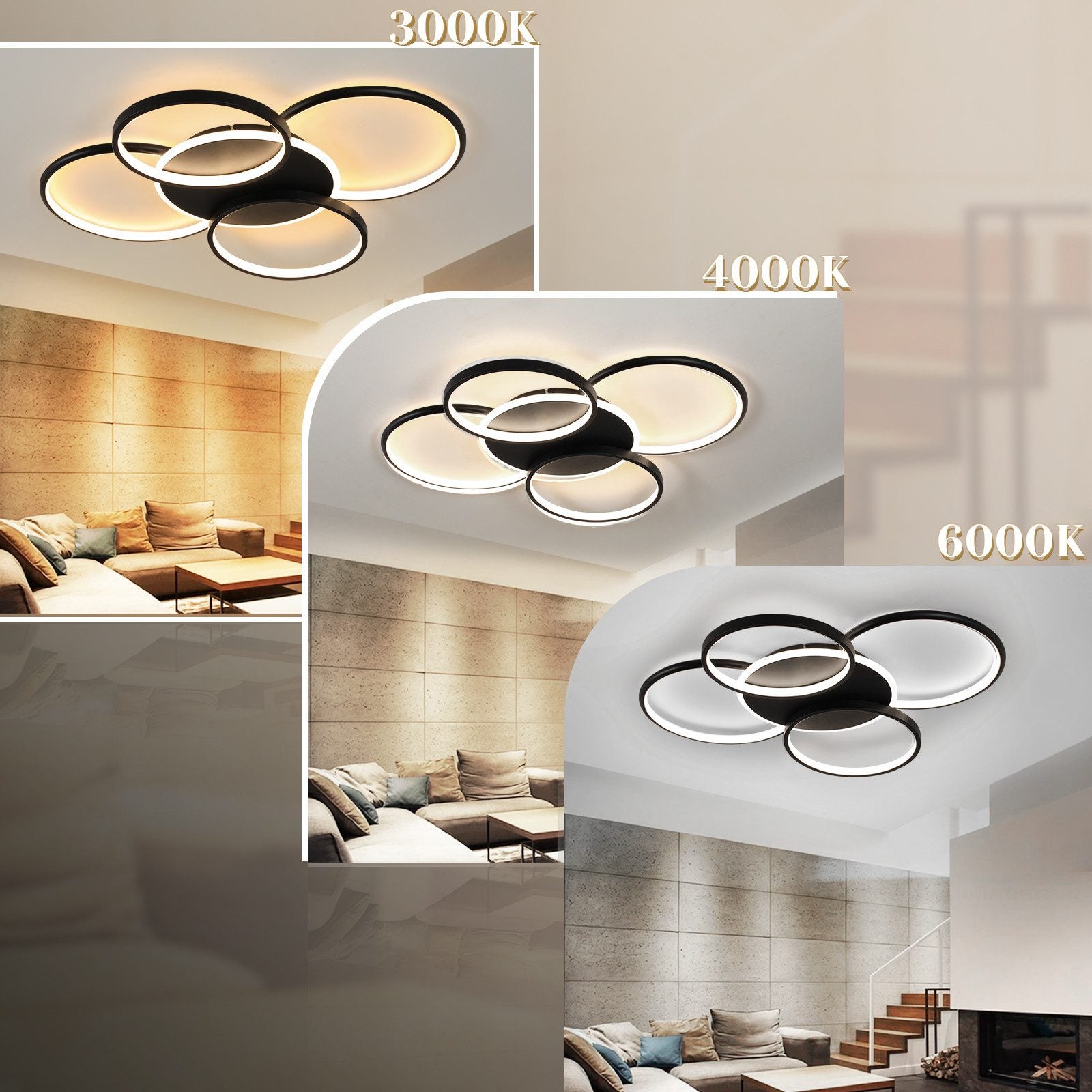 NETTLIFE Lampa sufitowa LED do salonu ściemnialna 70 W z pilotem 5 pierścieni biała nowoczesna akrylowa - 5