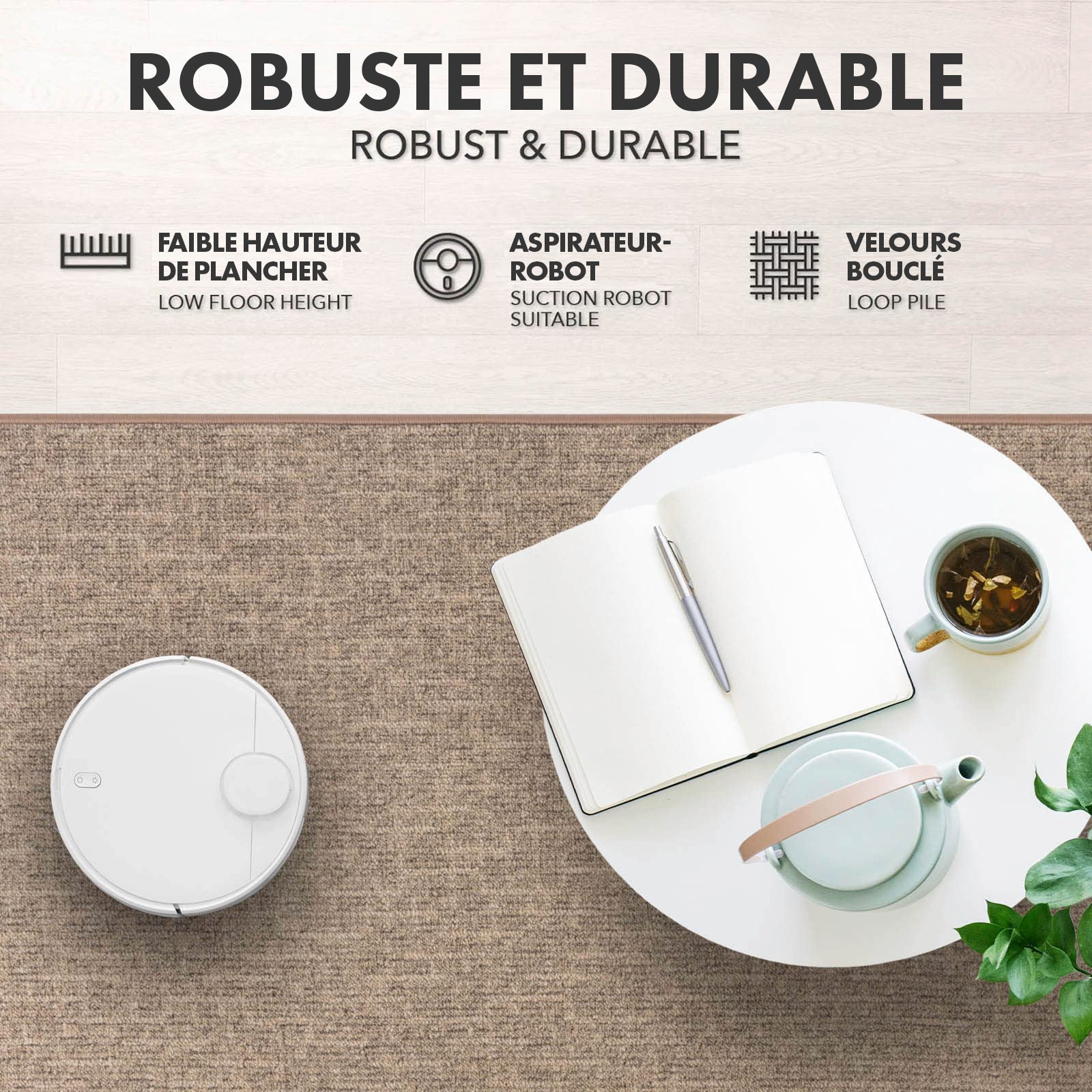 Tapis pour espaces de vie Alto, bouclé plat, Beige, 80 x 600 - 7