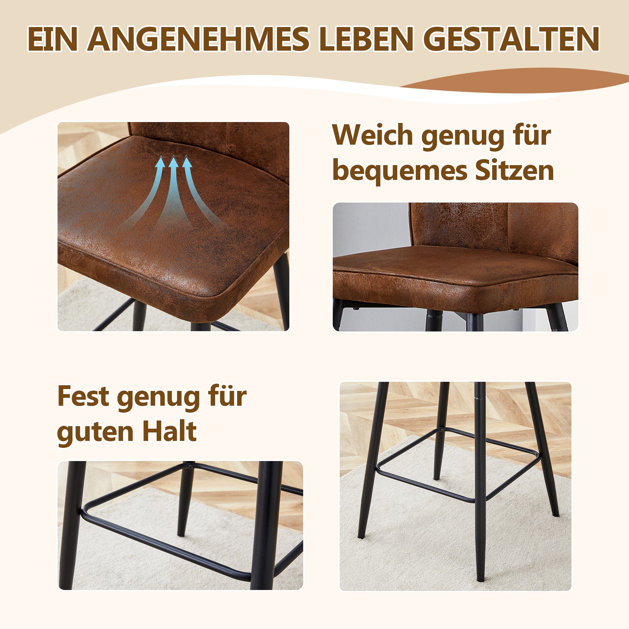 Lot de 2 Tabourets de Bar Marron Ergonomiques Chaise Haute de Cuisine 44x44x101 cm en Tissu Technique pour Îlot de Cuisine et Comptoir Moderne brun - 9