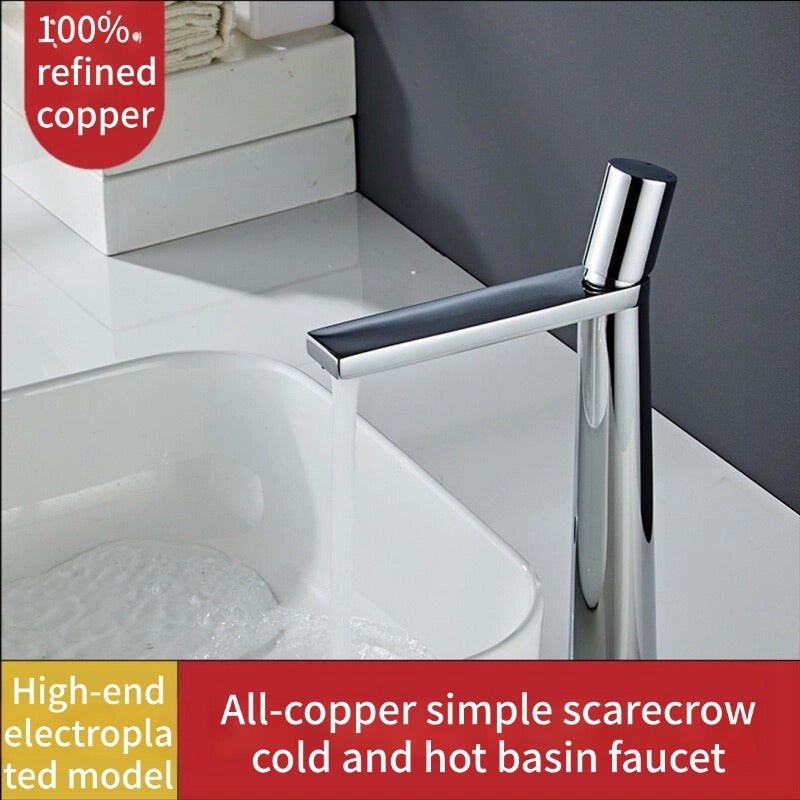 Kran z jedną regulacją do umywalki łazienkowej, miedź, podwójna regulacja ciepła/zimna, wysoki design, trwały, łatwy w instalacji (srebrny)