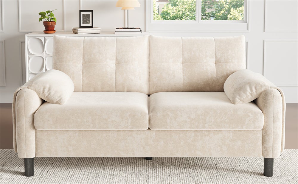 DRIPEX Canapé 2 places moderne avec accoudoirs épais,Canapé rembourré confortable en tissu chenille pour salon,Beige - 2