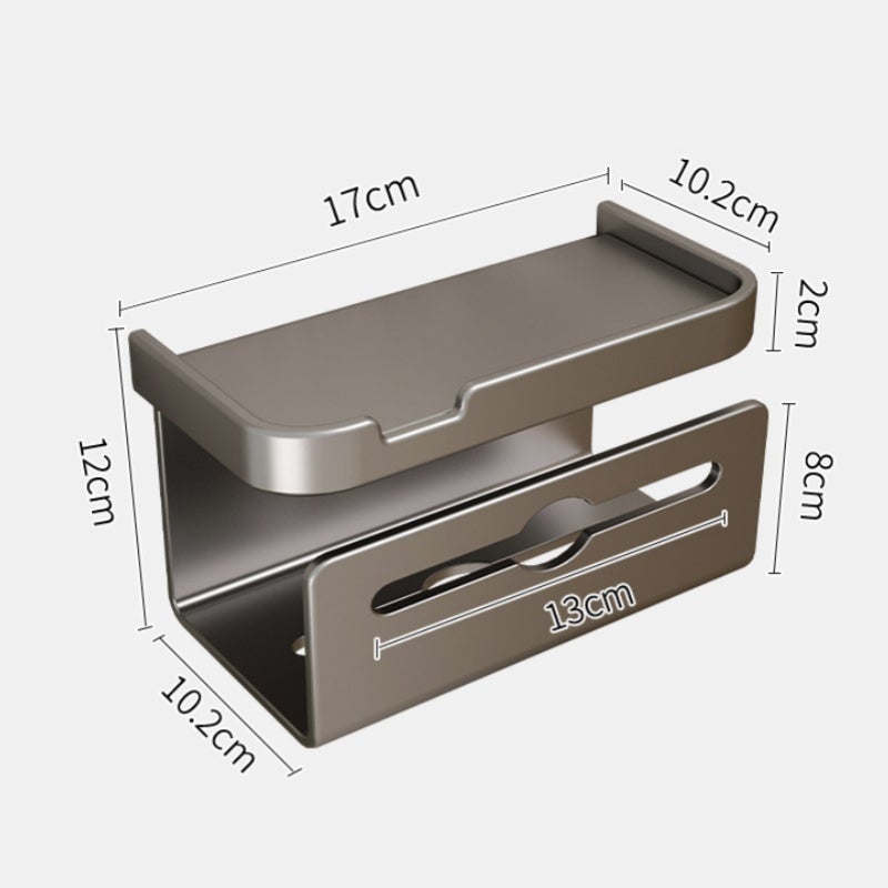 Uchwyt na papier toaletowy do łazienki, uchwyt na rolkę papieru, dozownik papieru toaletowego, bez wiercenia, półka, 17*10.2*12cm - Szary - 2