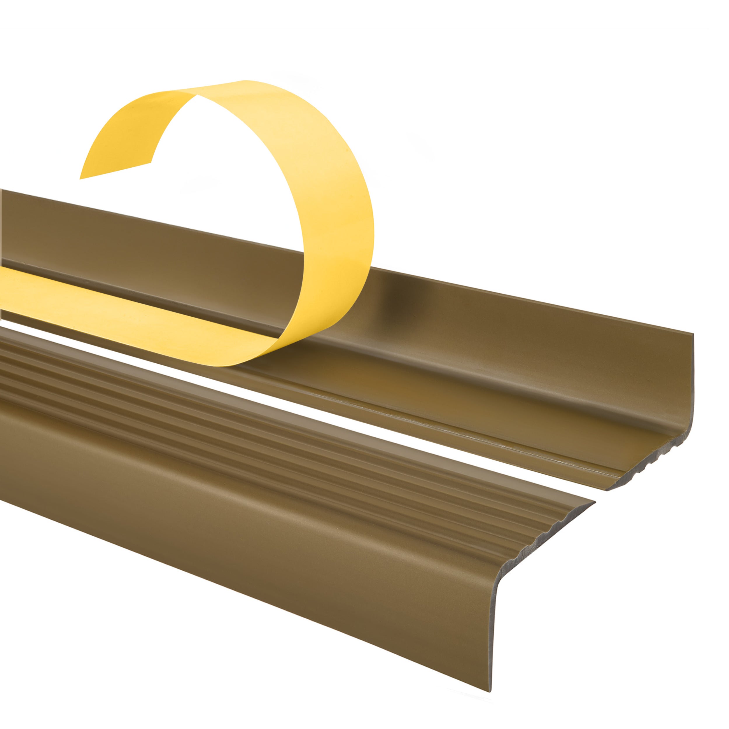 Samoprzylepny profil schodowy 40x25 mm PVC na krawędzie stopni z ryflowaniem - 100 cm, mosiądz