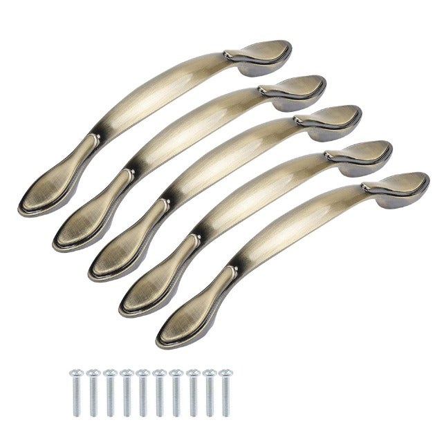 Zestaw 5 zabytkowych uchwytów do szafek, uchwytów do drzwi meblowych, długość 13 cm (środek otworu 9,6 cm), zielony brąz