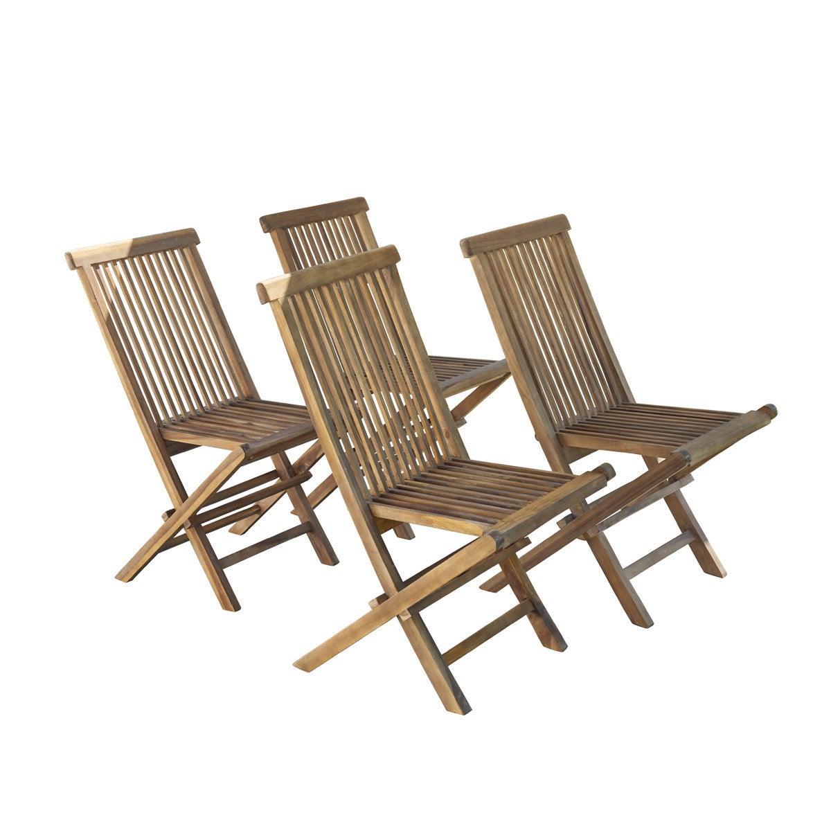 Lot de 4 Chaise de jardin pliable sans coussin en Teck Marron - 2