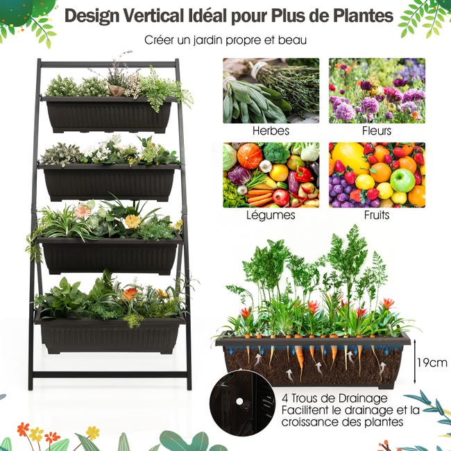 Jardiniere Balcon avec Roulette Verticale avec 4 Pot de Fleur Plastique, Potager Surélevé Autoportant pour Légume et Fleur, Lit de Jardin Surélevé | Leroy Merlin Jardiniere Balcon avec Roulette Verticale avec 4 Pot de Fleur Plastique, Potager Surélevé Autoportant pour Légume et Fleur, Lit de Jardin Surélevé | Leroy Merlin