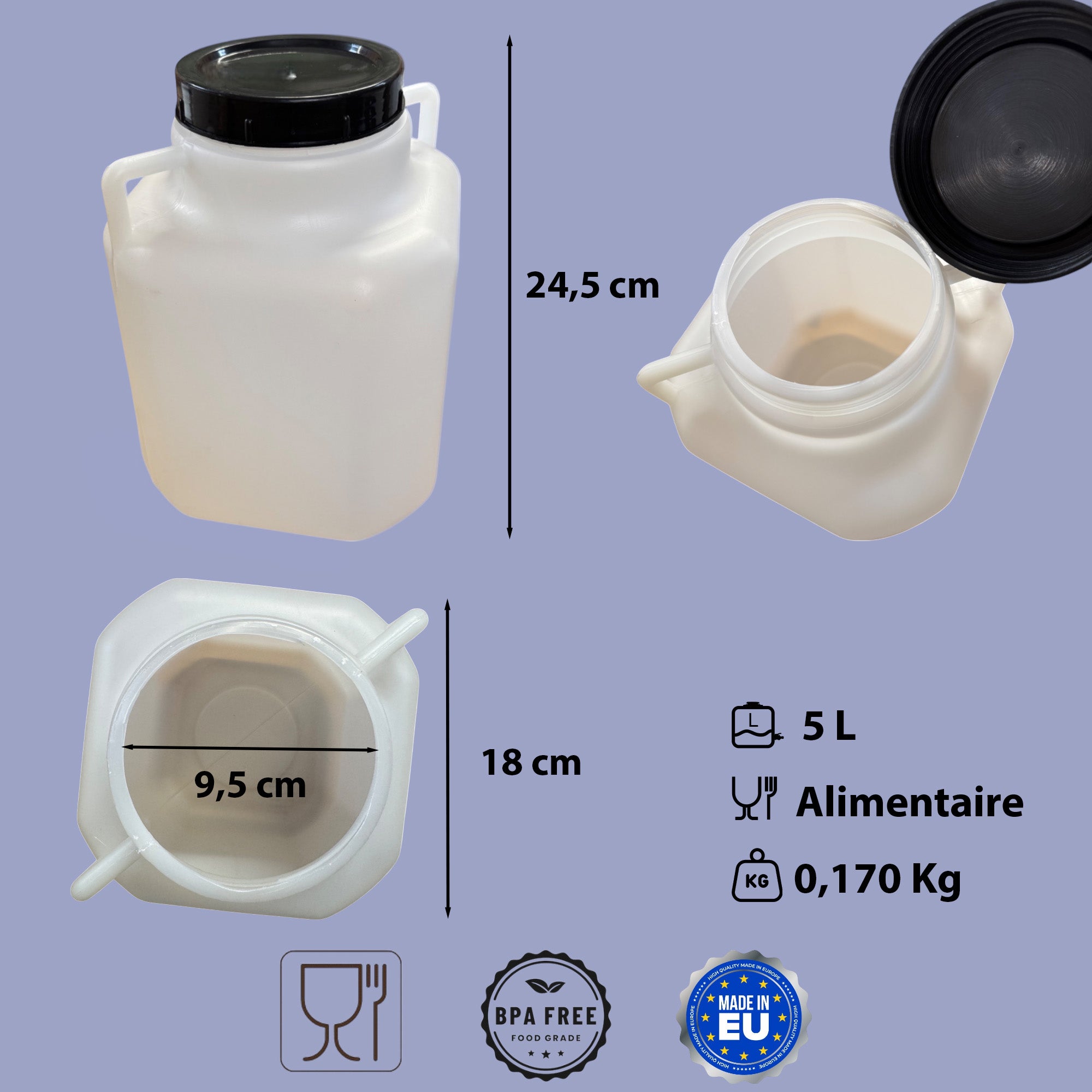 Bidon Plastique 5 Litres avec Large Ouverture – Haute Résistance - 2