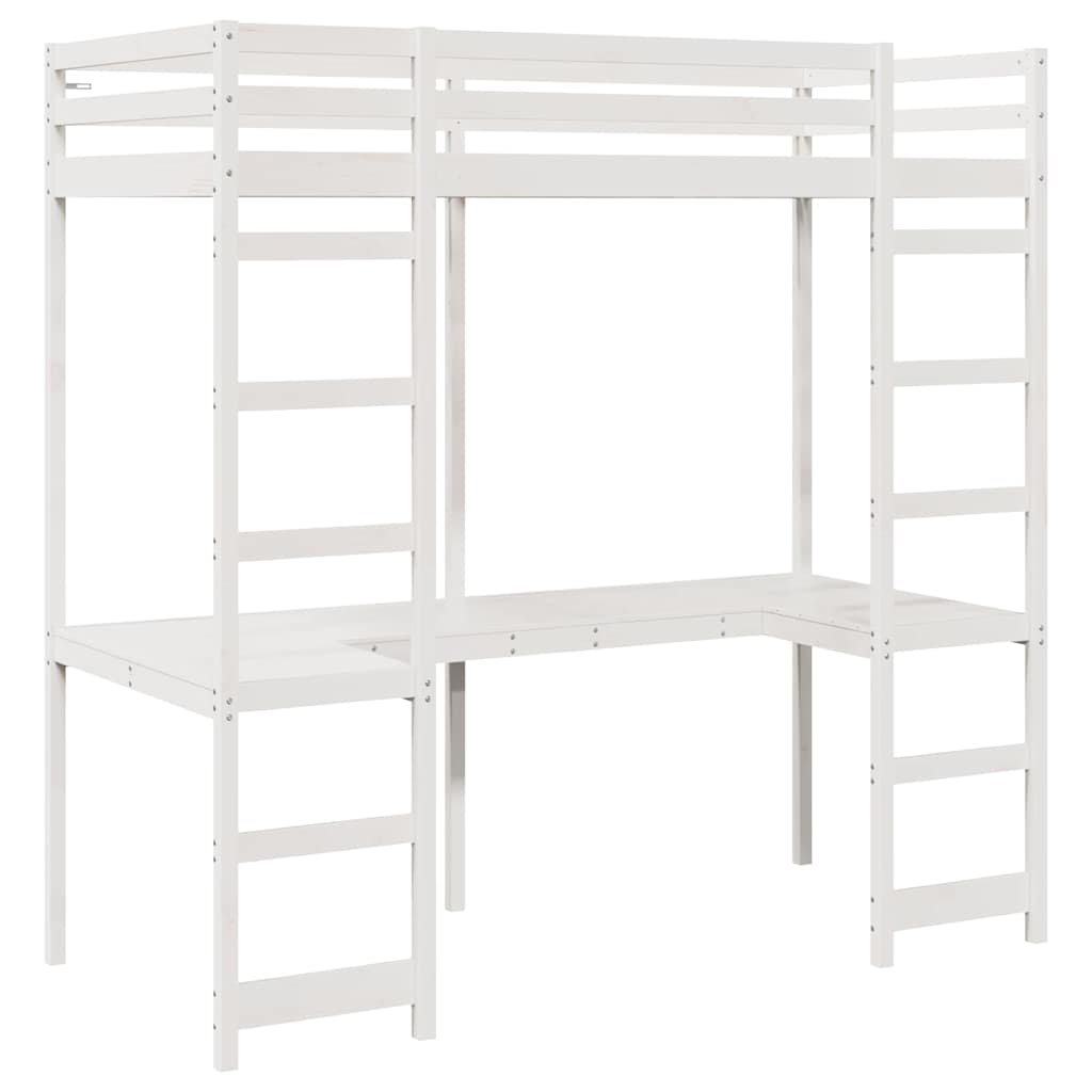 Cadre de lit mezzanine blanc 90 x 190 cm pin massif - 4