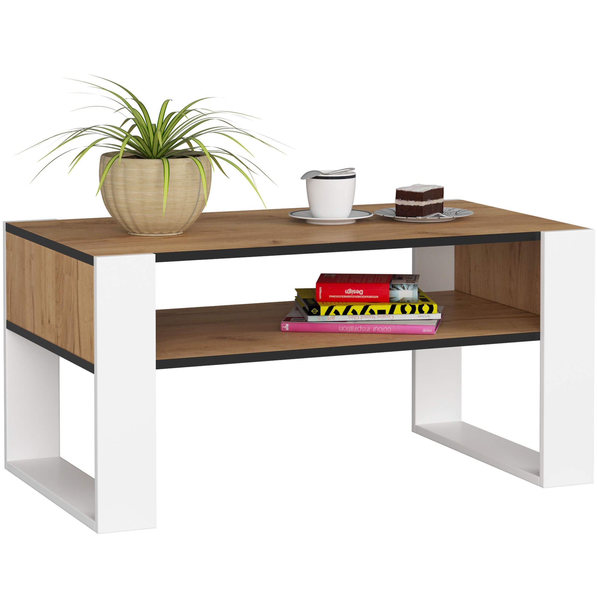 Stolik kawowy AKORD DOMI Dąb Craft 92 cm fronty kolor Biały mat 92x53x45 cm