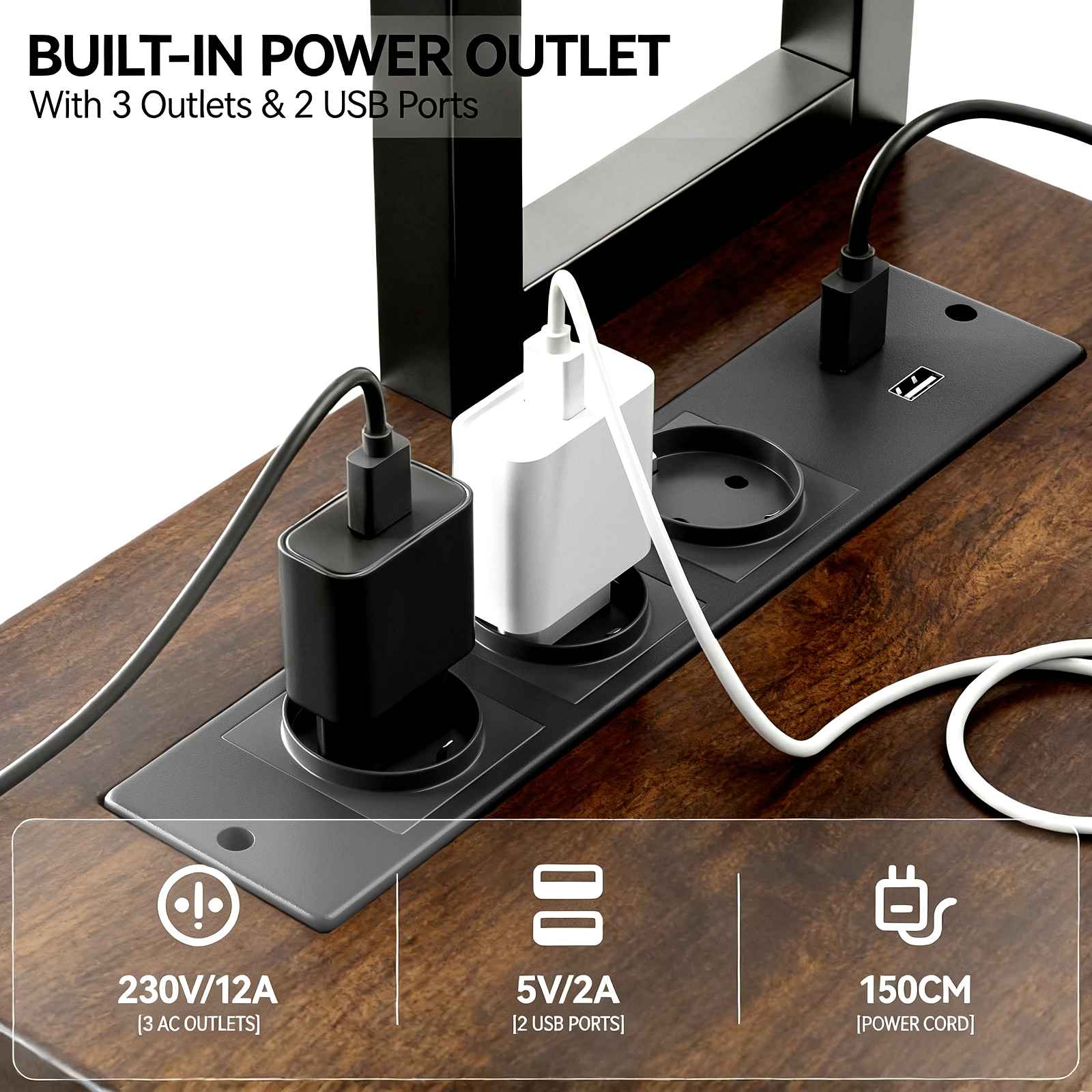 Bureau Gaming L-Forme 148cm avec LED, 3 Prises AC + 2 Ports USB, Étagères à Double Niveau, Réversible - 4