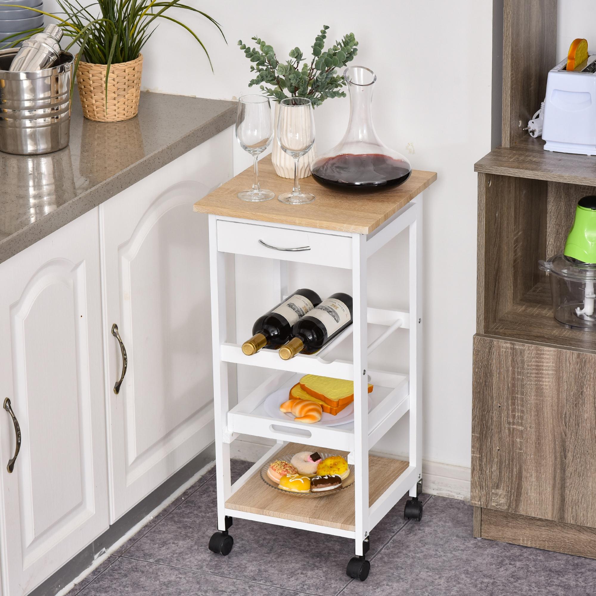Homcom Carrito De Cocina 37X37x76 Cm Mdf Y Pino Blanco , Leroy Merlin