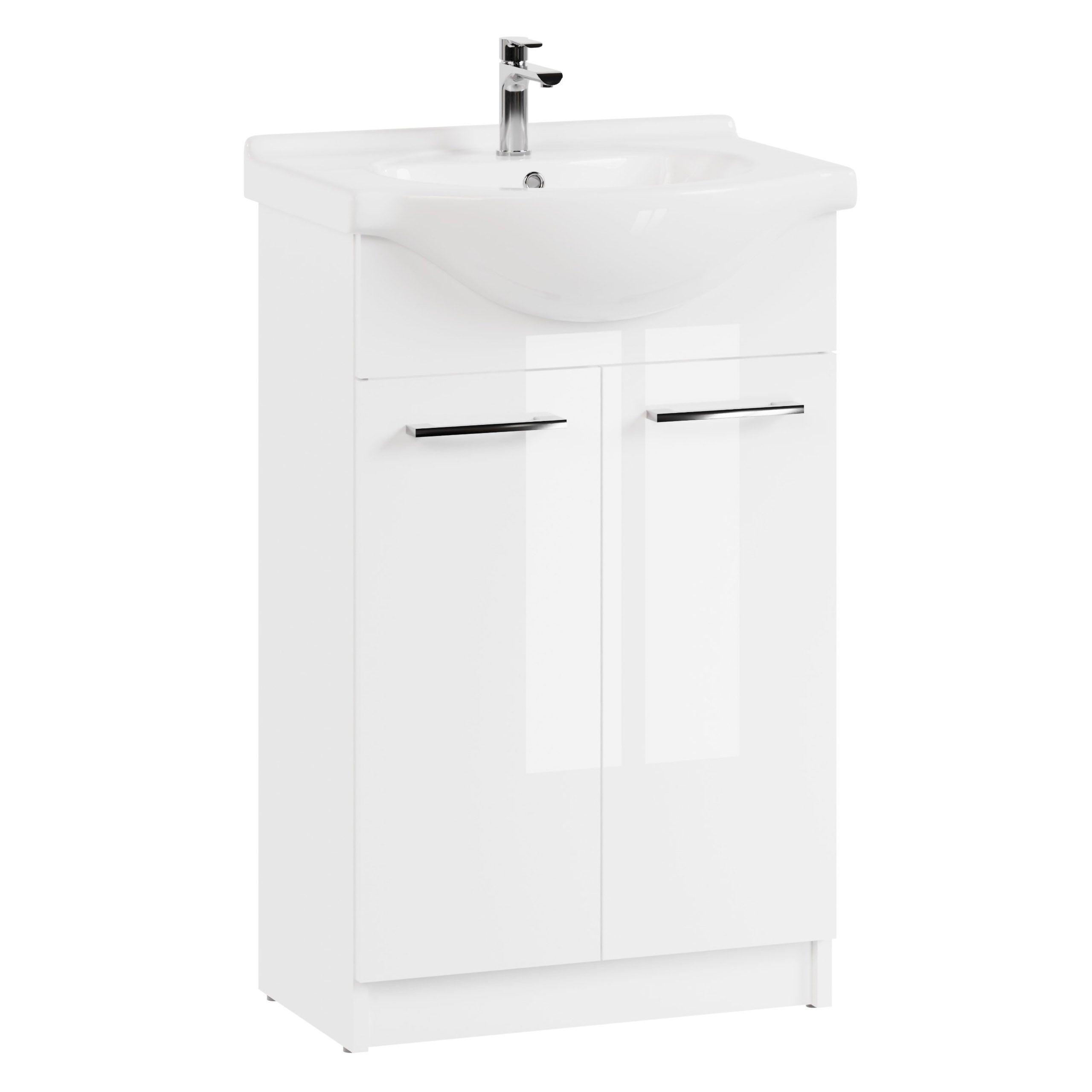 Szafka łazienkowa z umywalką stojąca pod umywalkę biała połysk zestaw 55 cm