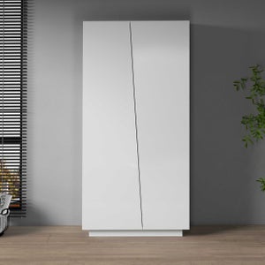 Armadio Alto Da Soggiorno 145x39x171 Cm, Nero, Con Ripiani Regolabili E Porta Scorrevole In Vetro, Per Cucina E Salotto