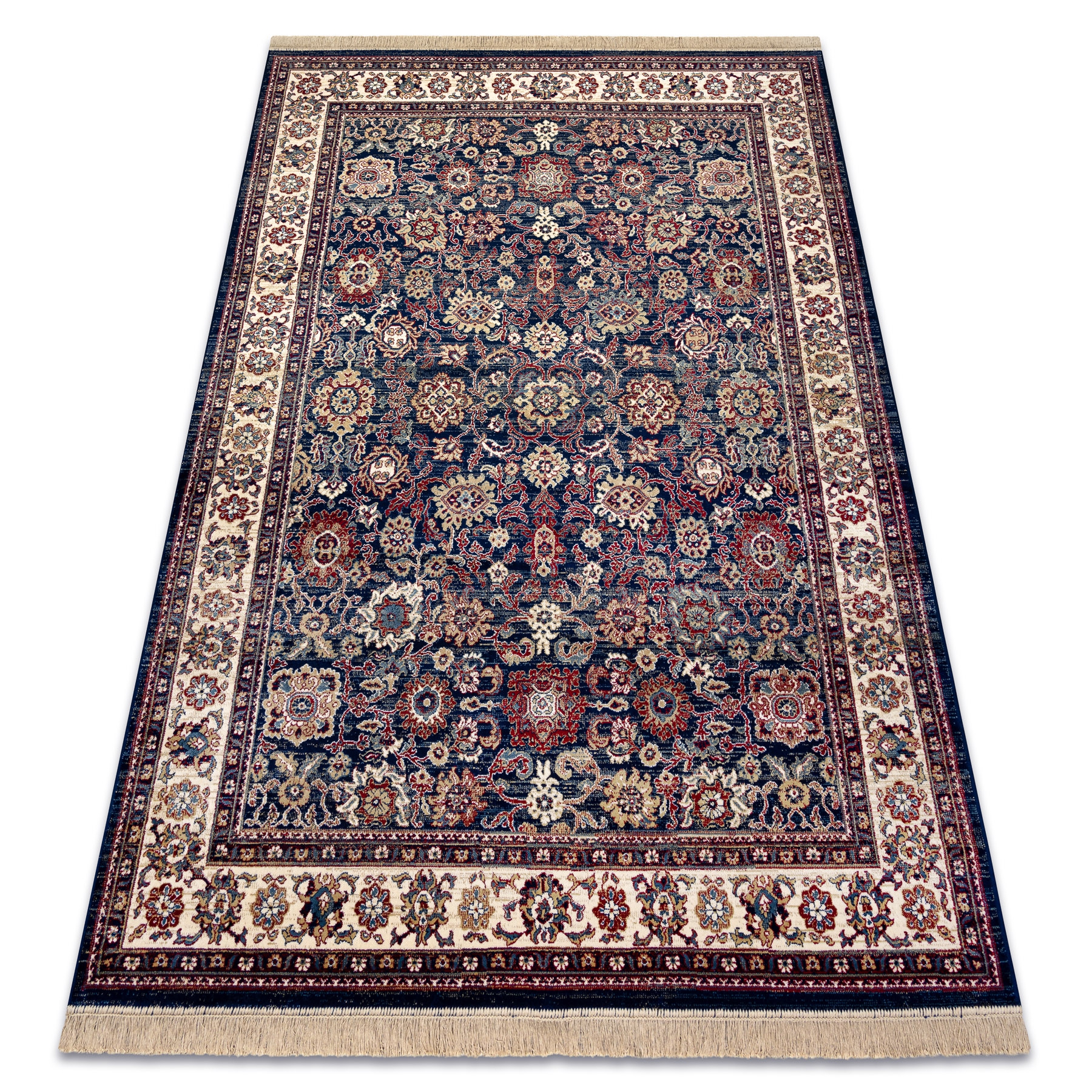 Dywan WINDSOR 22991 ORNAMENT, RAMKA, FRĘDZLE granat / kość słoniowa 60x100 cm
