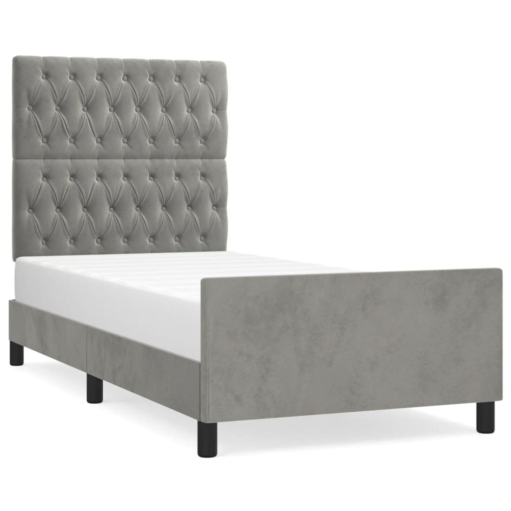 Cadre de lit sans matelas gris clair 100 x 200 cm en velours - 2
