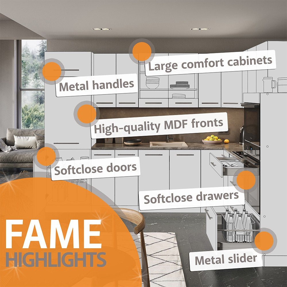Vicco Cuisine Fame-Line, Bleu clair-gris/Anthracite, 280cm sans PT - 9