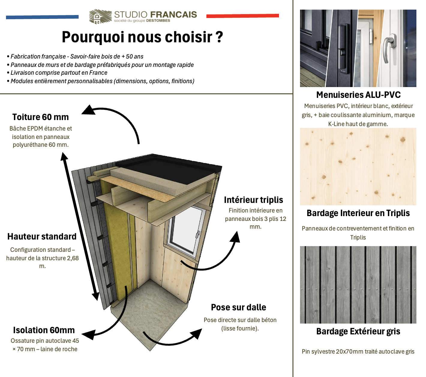 Studio de jardin habitable en bois 8,8 x 5,7 x 2,7 m - 3