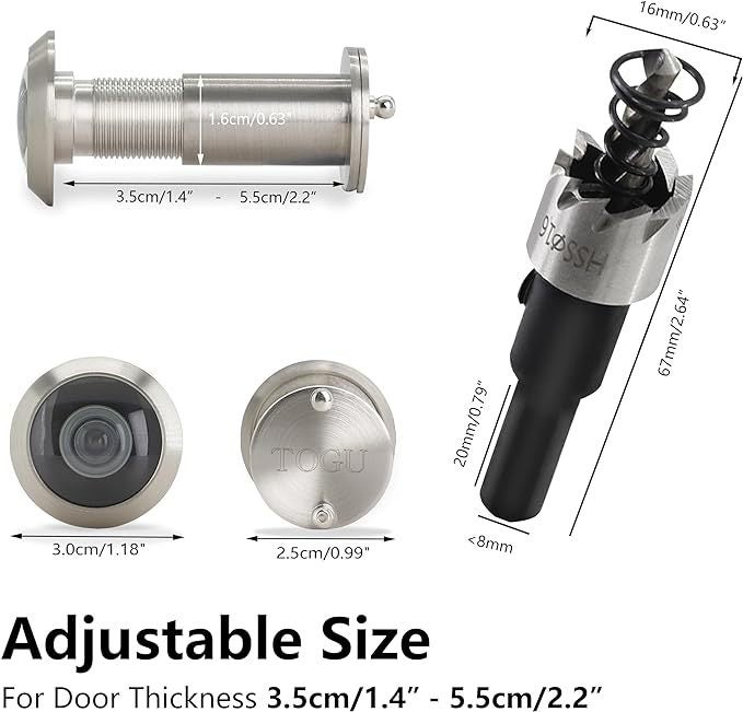 Judas de Porte 200 degrés Judas avec mèche de 16 mm pour portes de 38 à 60 mm d'épaisseur pour bureaux, maisons, hôtels - 2