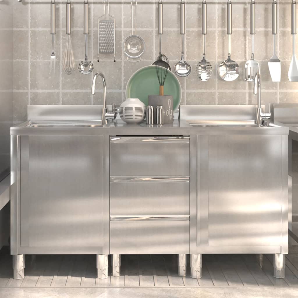 Maison exclusive - armarios de cocina comerciales 3 piezas de acero inoxidable