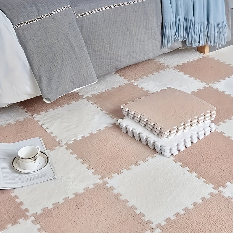 Tapis en mousse souple à poils longs, 12 pièces, tapis de protection antidérapant, carrelage de sol, tapis de jeu d'exercice, décoration de chambre - 7