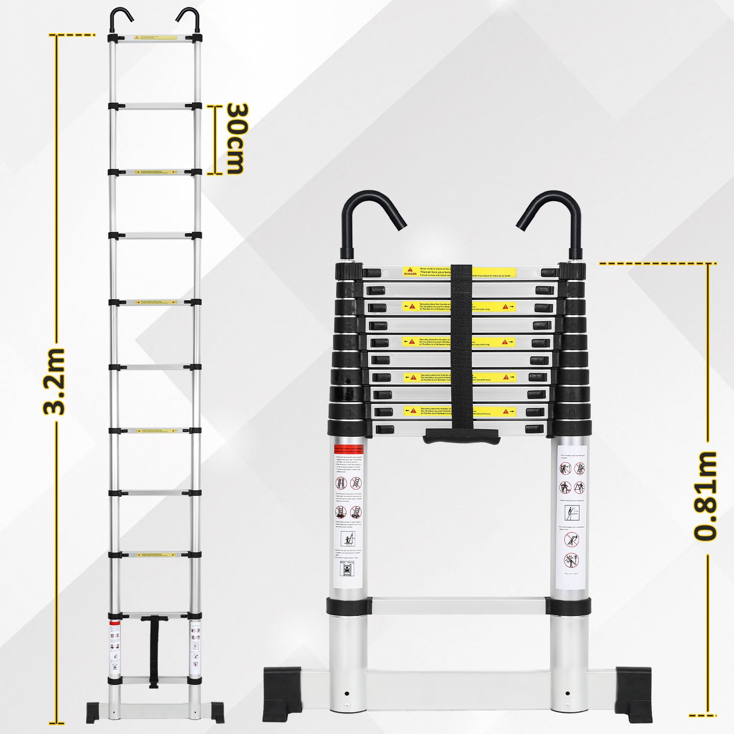 Scala Telescopica Pieghevole In Alluminio - 3,8 M, 12 Pioli, Portata 150 Kg - Multifunzione Con Ruote - Foto 1