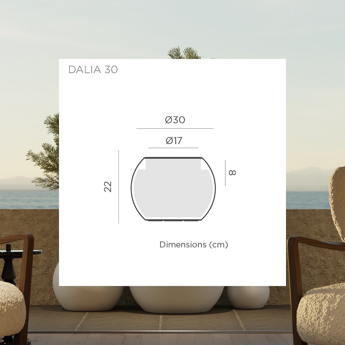 DALIA 70 - Pot rond pour plantes et fleurs en polyéthylène ø68x50 cm pour l'extérieur et l'intérieur très résistant. Couleur blanc - 3