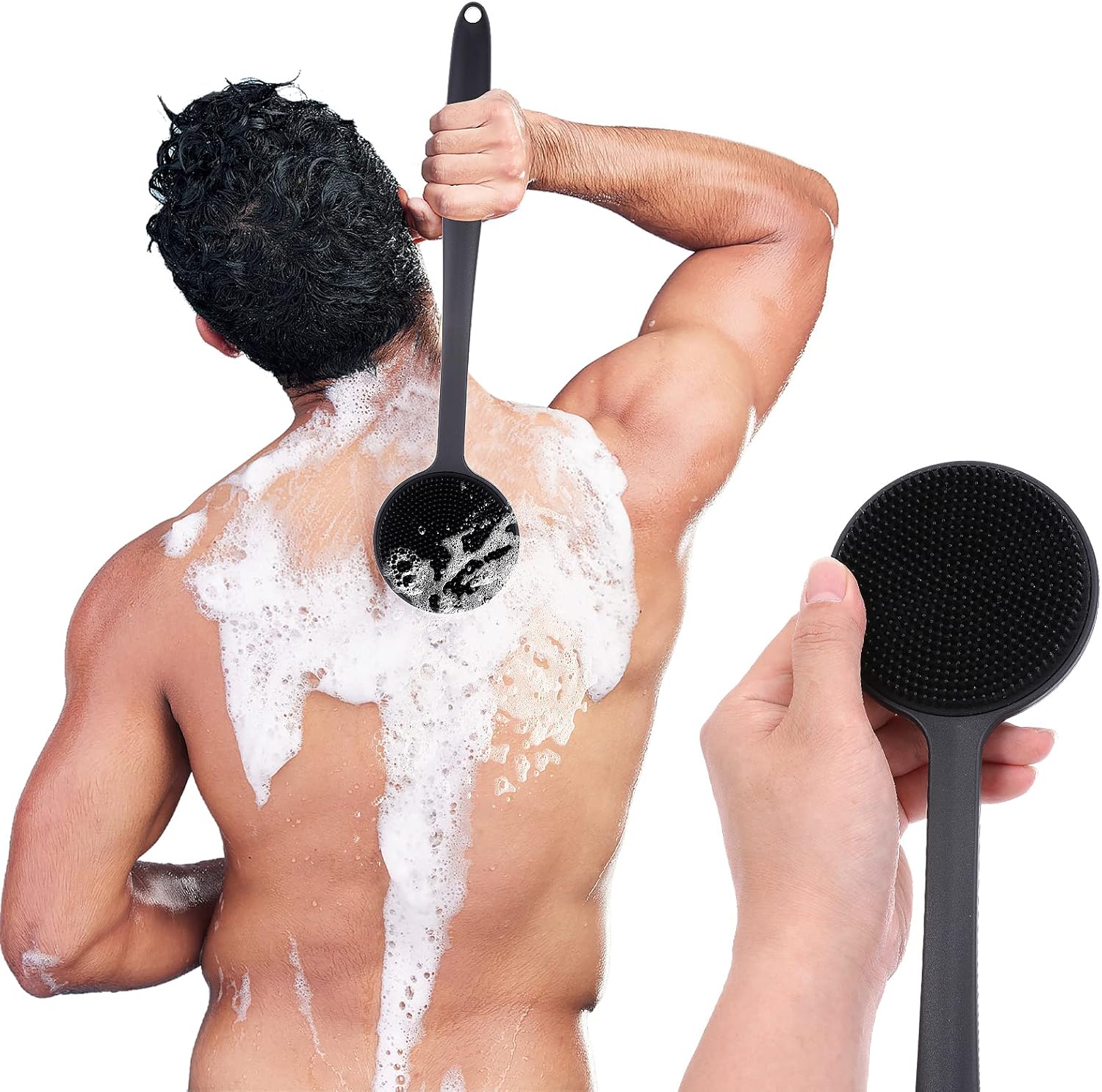 (Długa rączka) peeling do pleców czarny peeling do ciała silikonowy długa rączka kąpiel pod prysznic szczotka do pleców peeling do ciała - 4