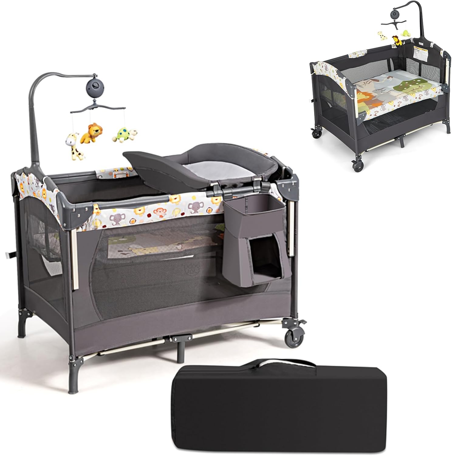 Lit Parapluie Poupon Plan à Langer Amovible Pliable Roulettes 46cm