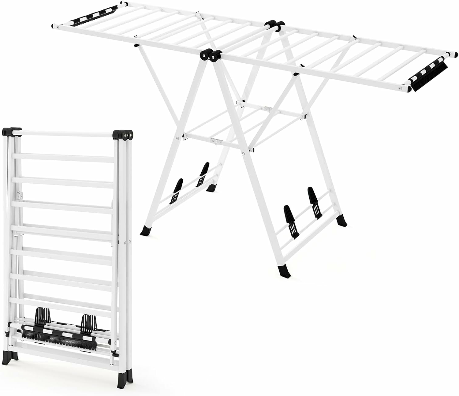 Składana Suszarka do Ubrań z Metalu, Suszarka o Regulowanej Wysokości, 20 Prętów do Suszenia, Spinacze do Skarpetek i Uchwyty na Buty