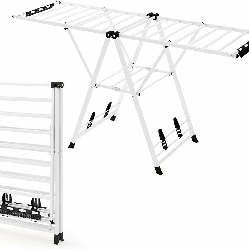 Składana Suszarka do Ubrań z Metalu, Suszarka o Regulowanej Wysokości, 20 Prętów do Suszenia, Spinacze do Skarpetek i Uchwyty na Buty