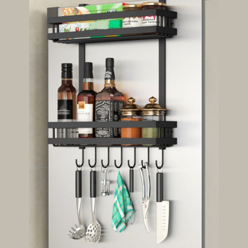 Uchwyt ścienny do lodówki, półka na lodówkę, stojak na przyprawy kuchenne, bez wiercenia, czarny, 39*9,2*48,5 cm