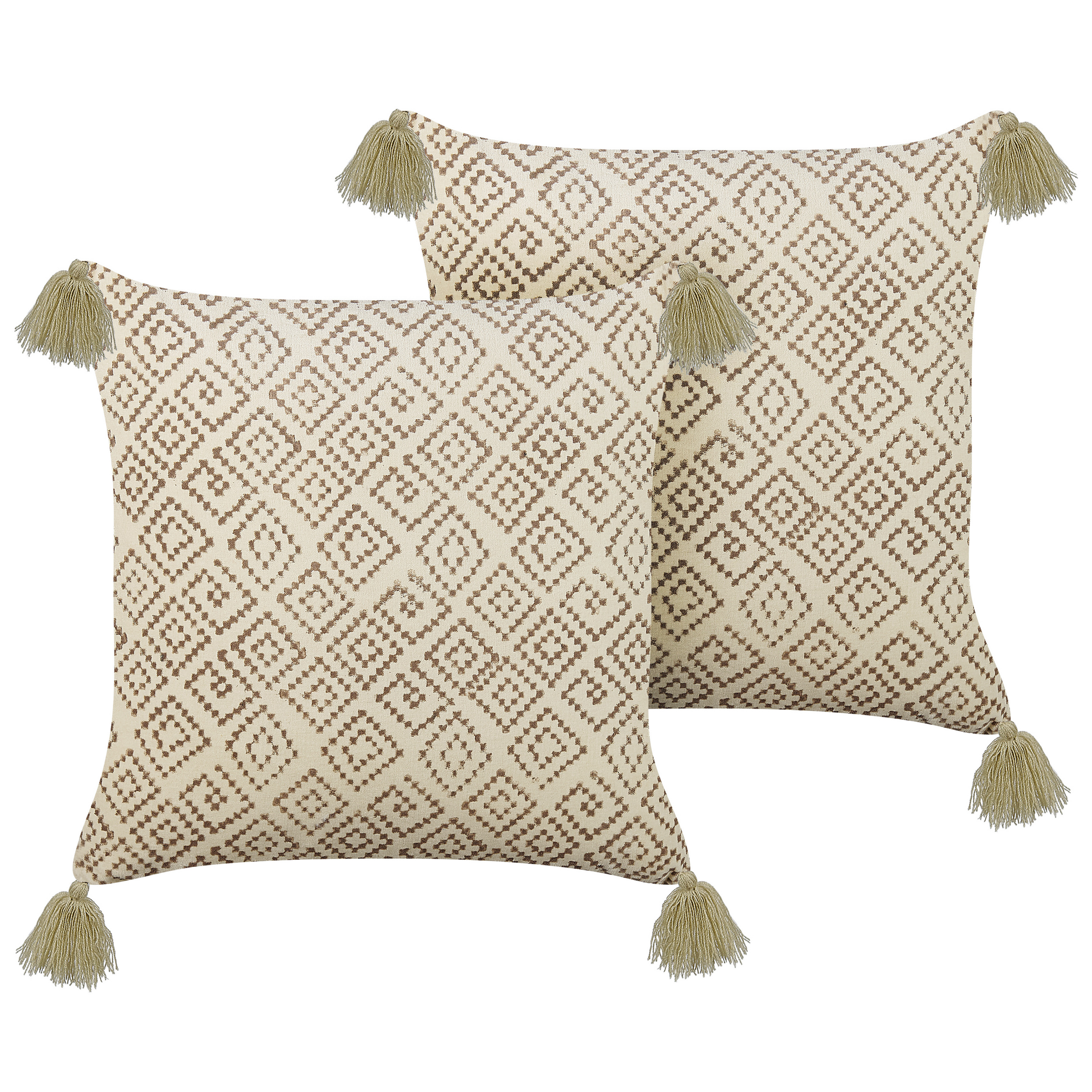 Beliani conjunto de 2 cojines santolina algodón 45 x 45 cm geométrico impresión en bloque beige