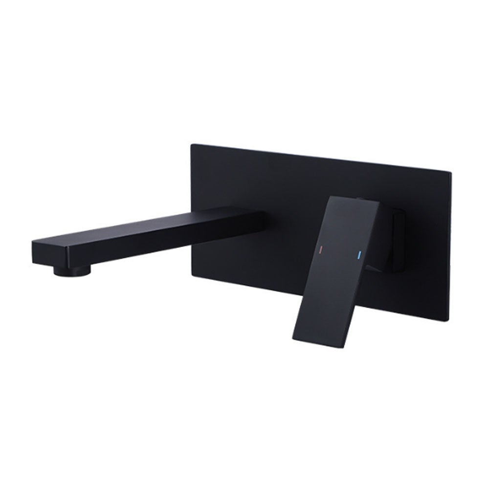 Bateria umywalkowa ścienna z bardzo szeroką wylewką typu wodospad – bateria jednouchwytowa do łazienki i wanny, ukryta – czarna