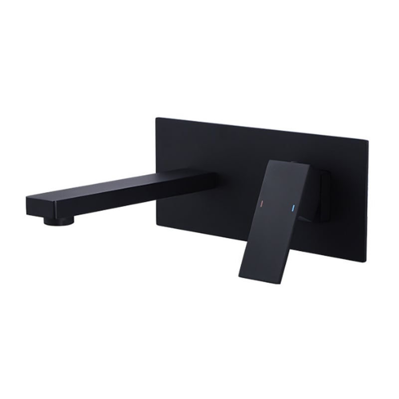 Bateria umywalkowa ścienna z bardzo szeroką wylewką typu wodospad – bateria jednouchwytowa do łazienki i wanny, ukryta – czarna