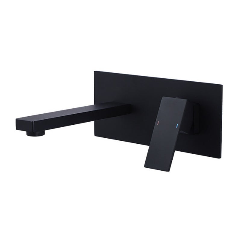 Bateria umywalkowa ścienna z mieszaczem i bardzo dużą wylewką typu wodospad - Jednouchwytowa bateria wpuszczana w łazienkę i wannę - czarna