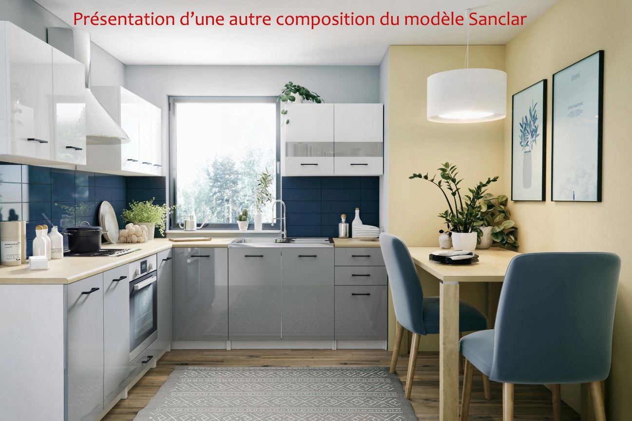 Cuisine Sanclar 6 éléments - gris gris laqué avec poignés noir en 2 metres - 3