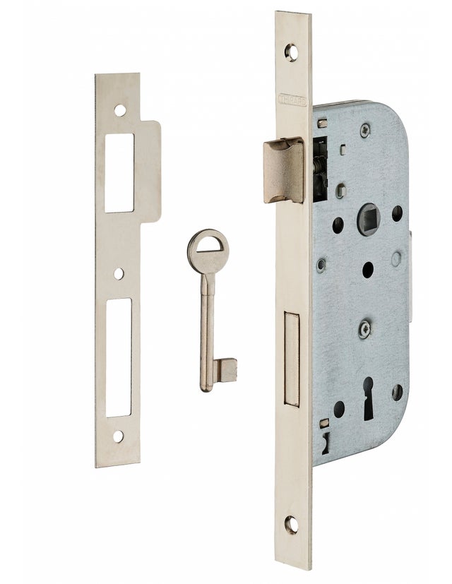 Serratura da incasso per porta interna con chiave, 1/2 giro, asse 40mm, estremità quadrate, 1 chiave - THIRARD