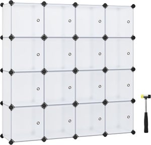 Penderie Modulable 25 Casiers Noir - Armoire Cubes DIY 234x180cm, Plastique Et Métal - Rangement Vêtements