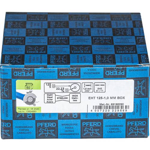 Tarcza tnąca STEELOX BOX D125x1mm prosta INOX otwór 22,23mm Opakowanie 50 szt. PFERD