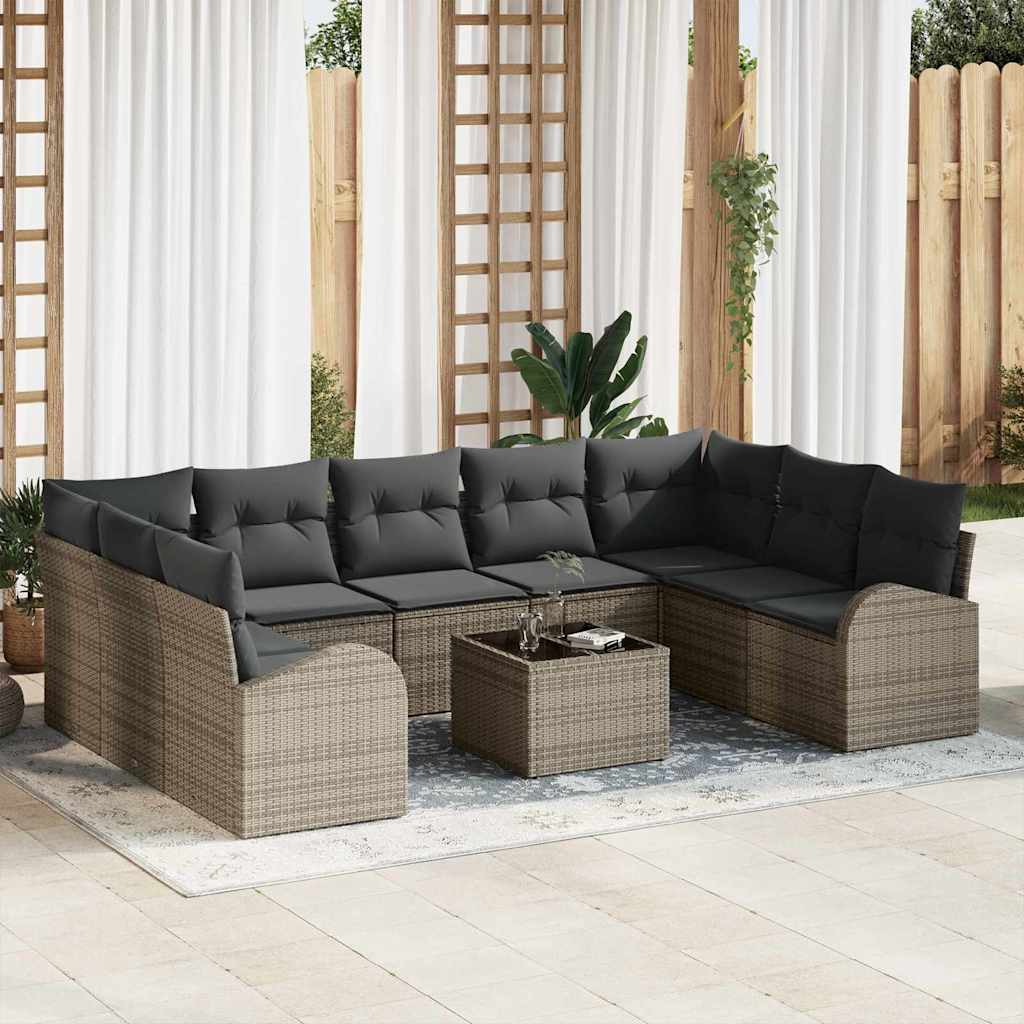 Zestaw Sof z poduszką 10 pcs Szary Rattan poli vidaXL