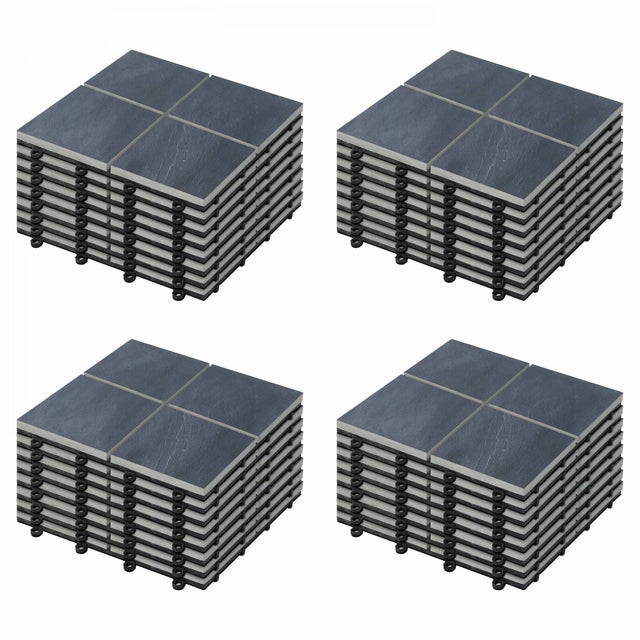 Lot de 32 dalles clipsables en pierre noir