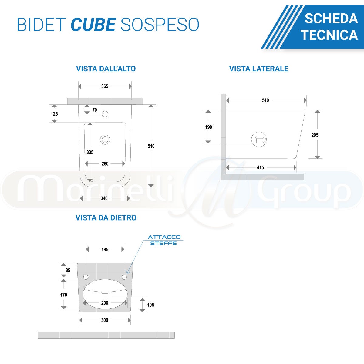 Sanitari bagno Bidet e Vaso WC SOSPESI filomuro RIMLESS in ceramica con sedile coprivaso softclose CUBE - 2