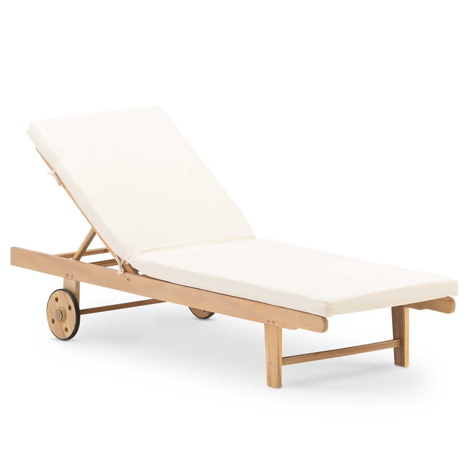 Sdraio da giardino in legno con ruote con cuscino incluso Leroy