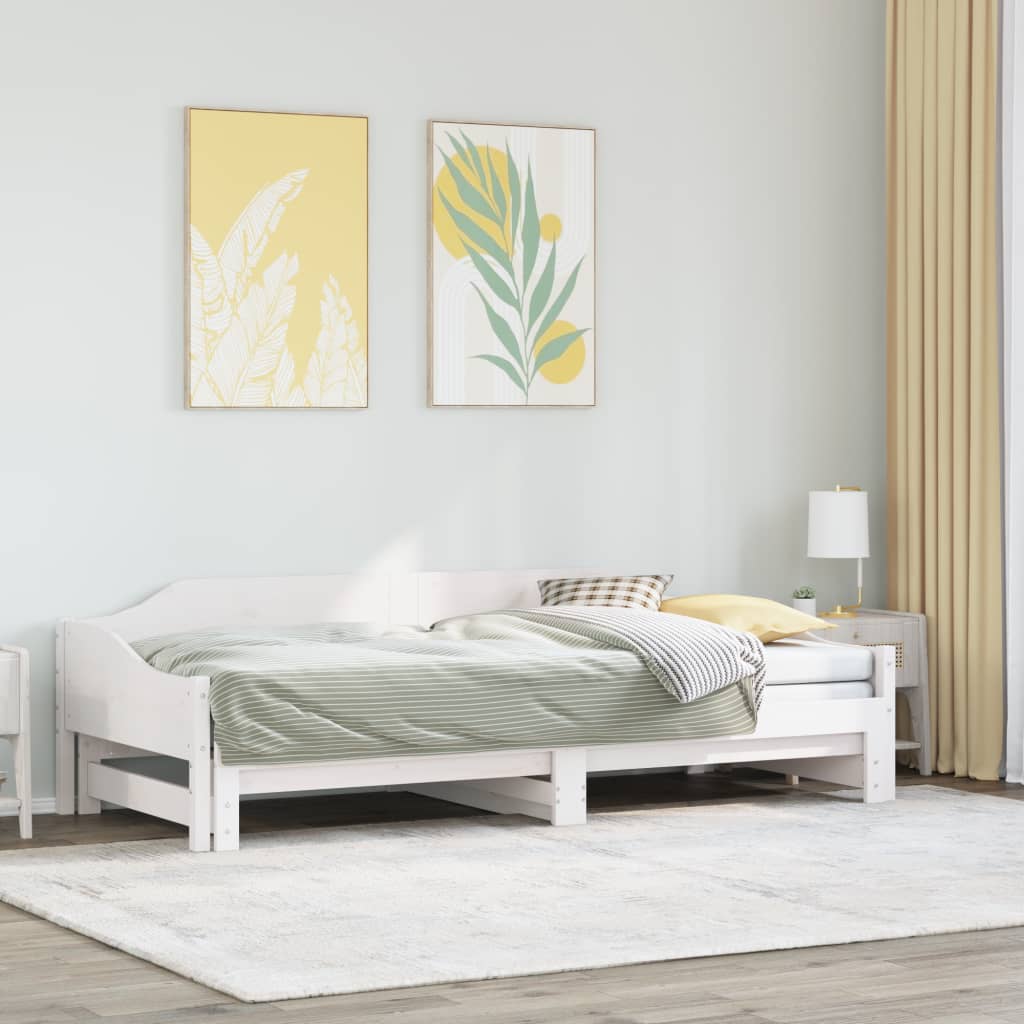 Łóżko Dzienne Drewniane Białe z Materacem Rama Łóżka Ze Stelażem 90x190 cm drewno